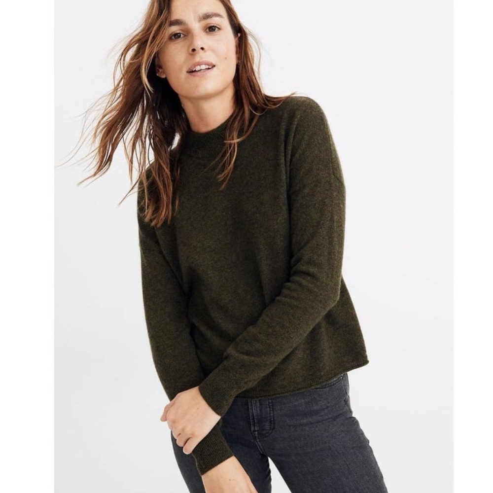 Madewell Cashmere Mock Neck Sweater XXS Long Sleeve Pullover Olive Green